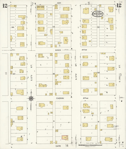 Sanborn Fire Insurance Map from Okemah, Okfuskee County, Oklahoma (1923), Sheet #0012 - Historic Sanborn Fire Insurance Map Print, vintage old map wall art, antique decor, genealogy gift, Oklahoma Oklahoma map