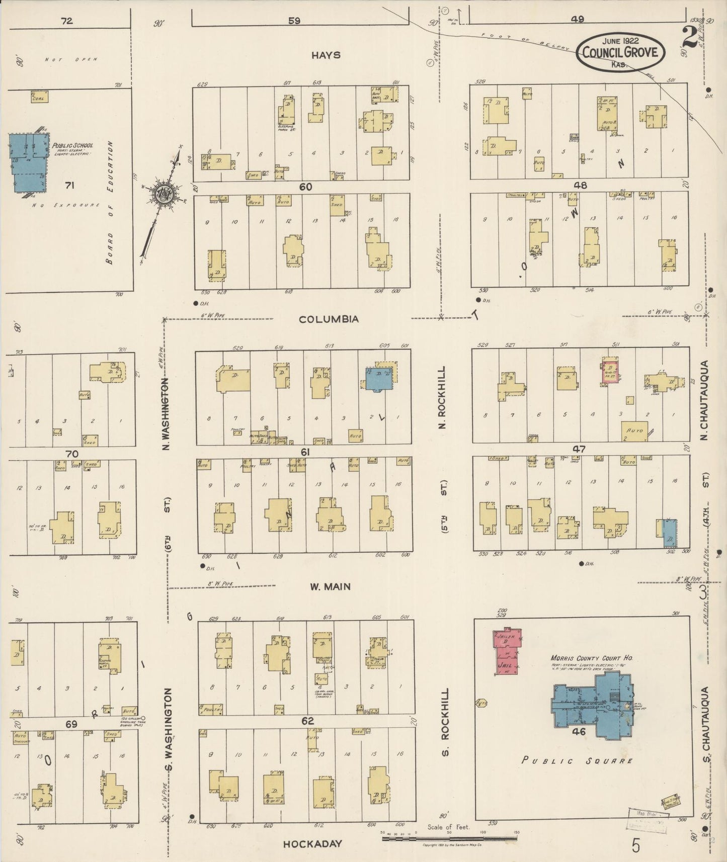 Sanborn Fire Insurance Map from Council Grove, Morris County, Kansas (1922), Sheet #0002 - Complete Map Set gallery image, historic Sanborn map, vintage wall art, Kansas Kansas