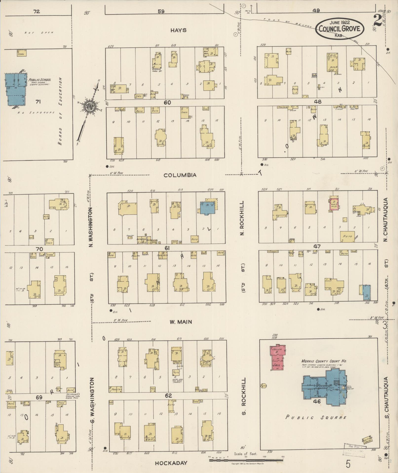 Sanborn Fire Insurance Map from Council Grove, Morris County, Kansas (1922), Sheet #0002 - Complete Map Set gallery image, historic Sanborn map, vintage wall art, Kansas Kansas