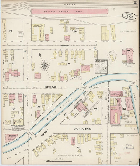 Sanborn Fire Insurance Map from Utica, Oneida County, New York (1884), Sheet #0002 - Historic Sanborn Fire Insurance Map Print, vintage old map wall art, antique decor, genealogy gift, New York New York map