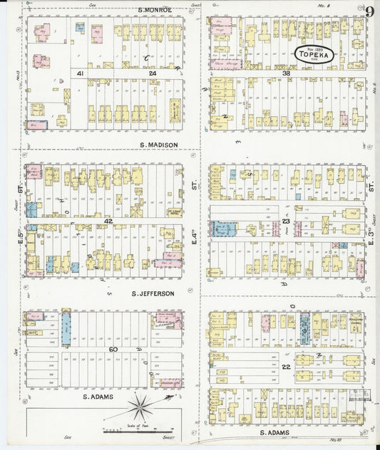 Sanborn Fire Insurance Map from Topeka, Shawnee County, Kansas (1889), Sheet #0010 - Historic Sanborn Fire Insurance Map Print, vintage old map wall art, antique decor, genealogy gift, Kansas Kansas map