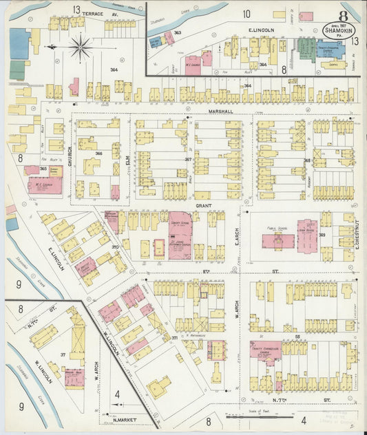 Sanborn Fire Insurance Map from Shamokin, Northumberland County, Pennsylvania (1907), Sheet #0008 - Historic Sanborn Fire Insurance Map Print, vintage old map wall art, antique decor, genealogy gift, Pennsylvania Pennsylvania map