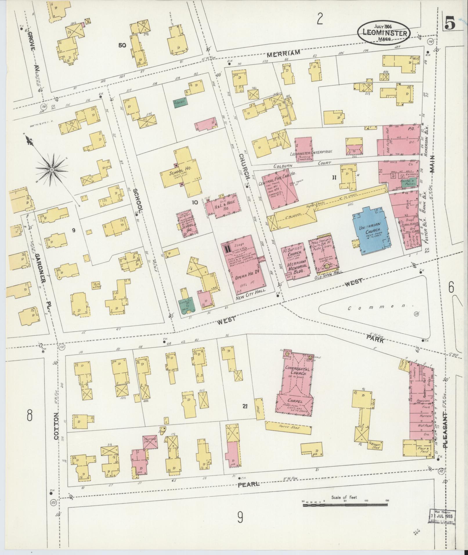 Sanborn Fire Insurance Map from Leominster, Worcester County, Massachusetts (1906), Sheet #0005 - Complete Map Set gallery image, historic Sanborn map, vintage wall art, Massachusetts Massachusetts