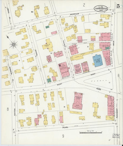 Sanborn Fire Insurance Map from Leominster, Worcester County, Massachusetts (1906), Sheet #0005 - Complete Map Set gallery image, historic Sanborn map, vintage wall art, Massachusetts Massachusetts