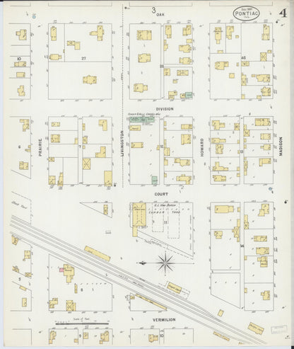 Sanborn Fire Insurance Map from Pontiac, Livingston County, Illinois (1897), Sheet #0004 - Complete Map Set gallery image, historic Sanborn map, vintage wall art, Illinois Illinois