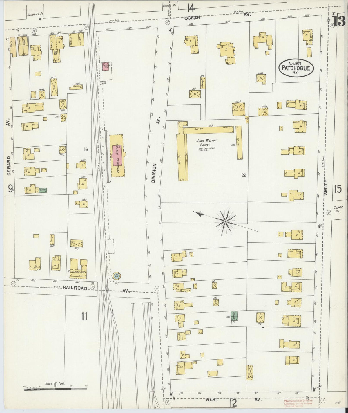 Sanborn Fire Insurance Map from Patchogue, Suffolk County, New York (1902), Sheet #0013 - Complete Map Set gallery image, historic Sanborn map, vintage wall art, New York New York