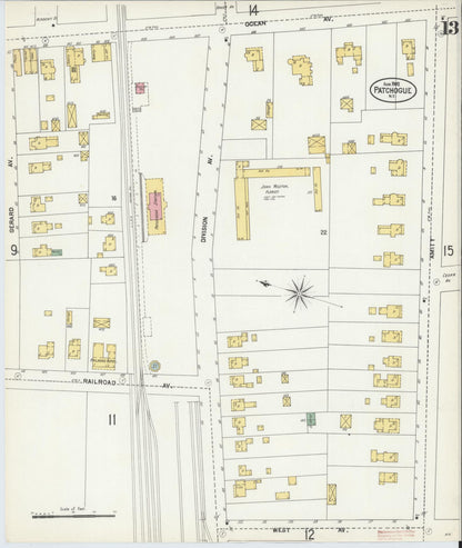 Sanborn Fire Insurance Map from Patchogue, Suffolk County, New York (1902), Sheet #0013 - Complete Map Set gallery image, historic Sanborn map, vintage wall art, New York New York