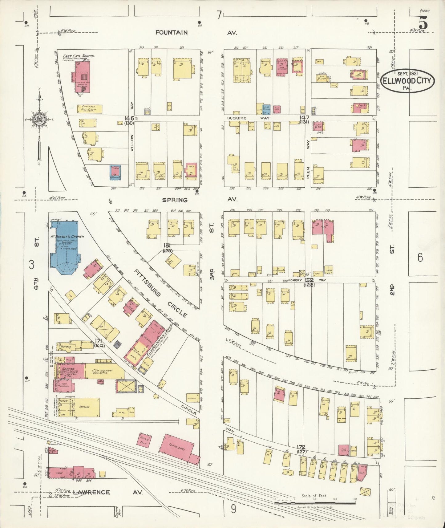 Sanborn Fire Insurance Map from Ellwood City, Lawrence County, Pennsylvania (1921), Sheet #0005 - Historic Sanborn Fire Insurance Map Print, vintage old map wall art, antique decor, genealogy gift, Pennsylvania Pennsylvania map