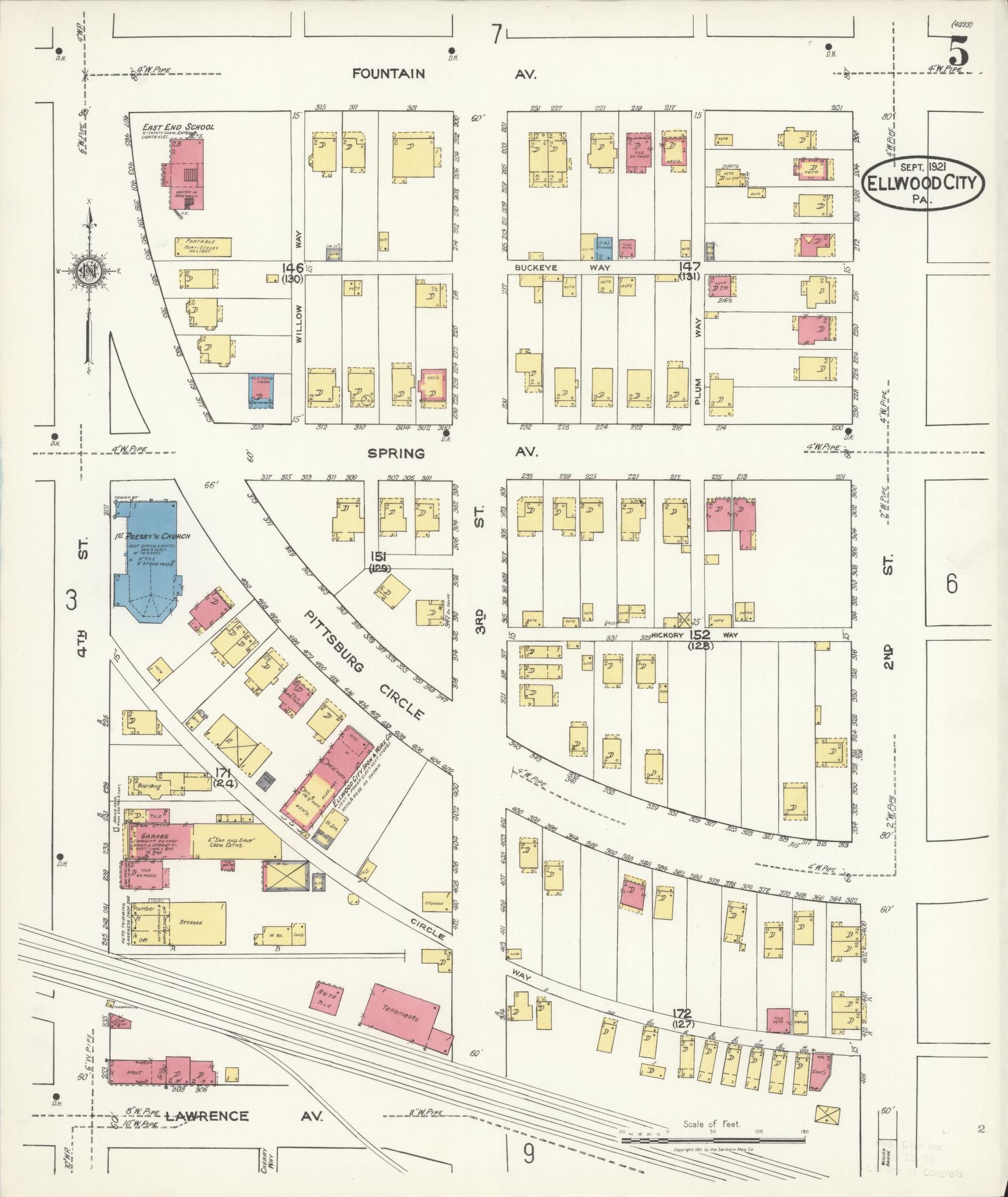 Sanborn Fire Insurance Map from Ellwood City, Lawrence County, Pennsylvania (1921), Sheet #0005 - Historic Sanborn Fire Insurance Map Print, vintage old map wall art, antique decor, genealogy gift, Pennsylvania Pennsylvania map