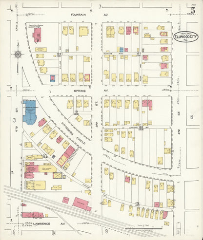 Sanborn Fire Insurance Map from Ellwood City, Lawrence County, Pennsylvania (1921), Sheet #0005 - Historic Sanborn Fire Insurance Map Print, vintage old map wall art, antique decor, genealogy gift, Pennsylvania Pennsylvania map