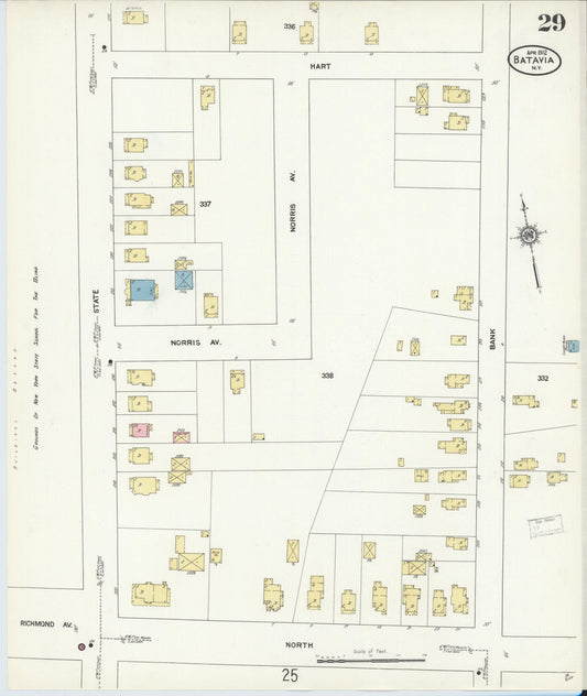 Sanborn Fire Insurance Map from Batavia, Genesee County, New York (1912), Sheet #0029 - Historic Sanborn Fire Insurance Map Print, vintage old map wall art, antique decor, genealogy gift, New York New York map