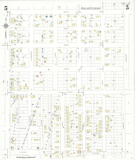 Sanborn Fire Insurance Map from Pratt, Pratt County, Kansas (1935), Sheet #0005 - Historic Sanborn Fire Insurance Map Print, vintage old map wall art, antique decor, genealogy gift, Kansas Kansas map
