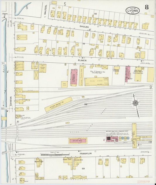 Sanborn Fire Insurance Map from Lyons, Wayne County, New York (1917), Sheet #0008 - Historic Sanborn Fire Insurance Map Print, vintage old map wall art, antique decor, genealogy gift, New York New York map