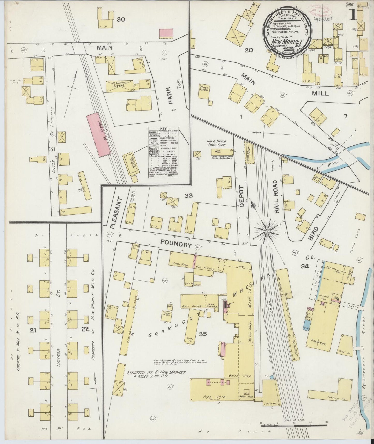 Sanborn Fire Insurance Map from New Market, Rockingham County, New Hampshire. (1892) – Historic Sanborn Fire Insurance Map Print