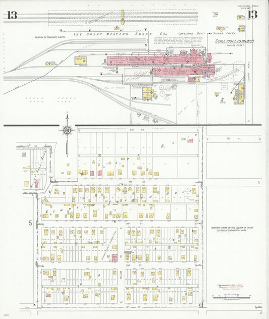 Sanborn Fire Insurance Map from Loveland, Larimer County, Colorado (1937), Sheet #0013 - Historic Sanborn Fire Insurance Map Print, vintage old map wall art, antique decor, genealogy gift, Colorado Colorado map