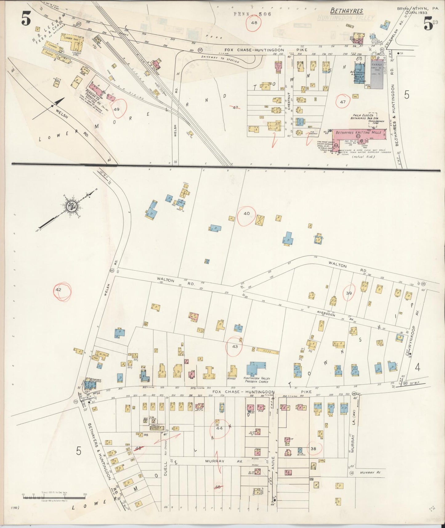 Sanborn Fire Insurance Map from Bryn Athyn, Montgomery County, Pennsylvania (1941), Sheet #0005 - Historic Sanborn Fire Insurance Map Print, vintage old map wall art, antique decor, genealogy gift, Pennsylvania Pennsylvania map