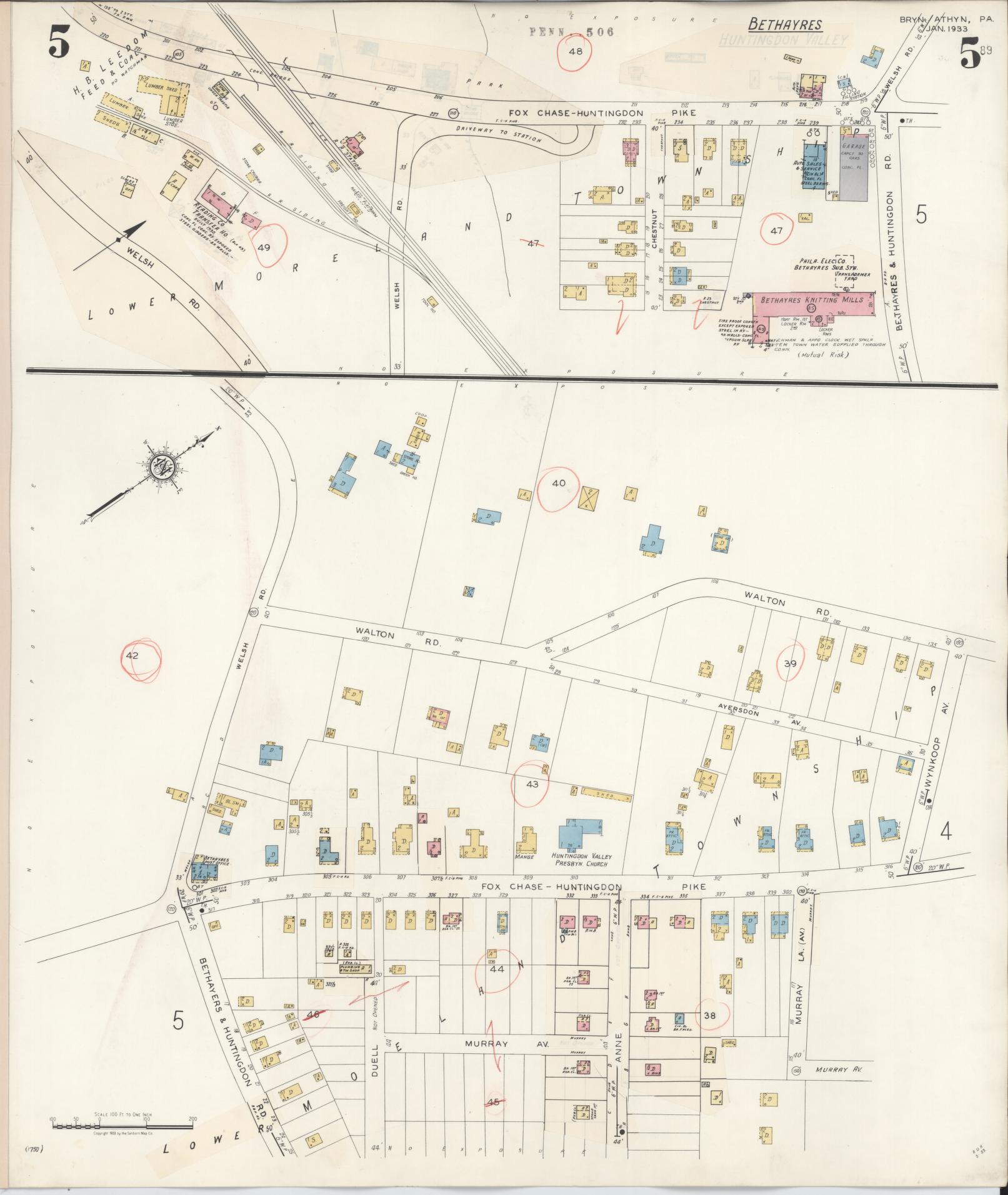 Sanborn Fire Insurance Map from Bryn Athyn, Montgomery County, Pennsylvania (1941), Sheet #0005 - Historic Sanborn Fire Insurance Map Print, vintage old map wall art, antique decor, genealogy gift, Pennsylvania Pennsylvania map