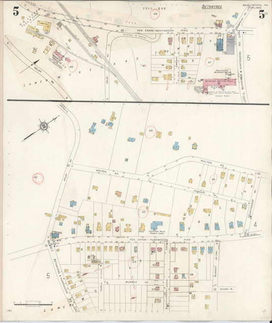 Sanborn Fire Insurance Map from Bryn Athyn, Montgomery County, Pennsylvania (1941), Sheet #0005 - Historic Sanborn Fire Insurance Map Print, vintage old map wall art, antique decor, genealogy gift, Pennsylvania Pennsylvania map