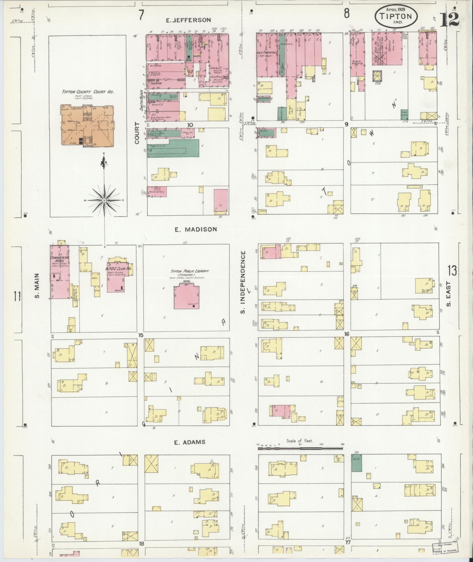 Sanborn Fire Insurance Map from Tipton, Tipton County, Indiana (1909), Sheet #0012 - Historic Sanborn Fire Insurance Map Print, vintage old map wall art, antique decor, genealogy gift, Indiana Indiana map