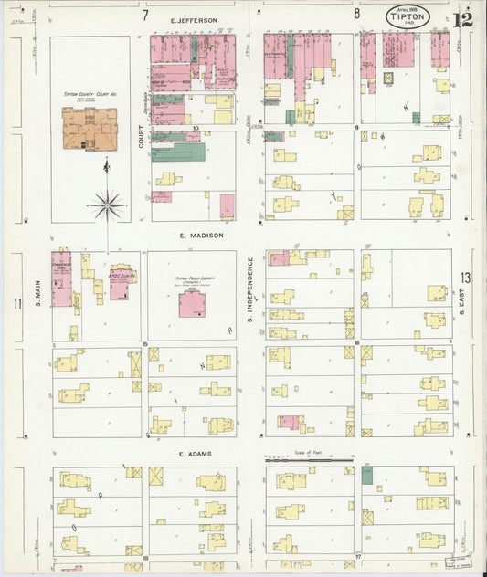 Sanborn Fire Insurance Map from Tipton, Tipton County, Indiana (1909), Sheet #0012 - Historic Sanborn Fire Insurance Map Print, vintage old map wall art, antique decor, genealogy gift, Indiana Indiana map
