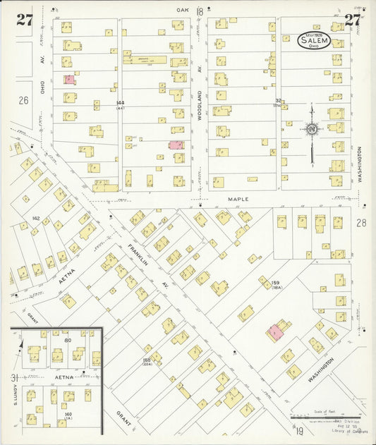 Sanborn Fire Insurance Map from Salem, Columbiana County, Ohio (1926), Sheet #0027 - Historic Sanborn Fire Insurance Map Print, vintage old map wall art, antique decor, genealogy gift, Ohio Ohio map