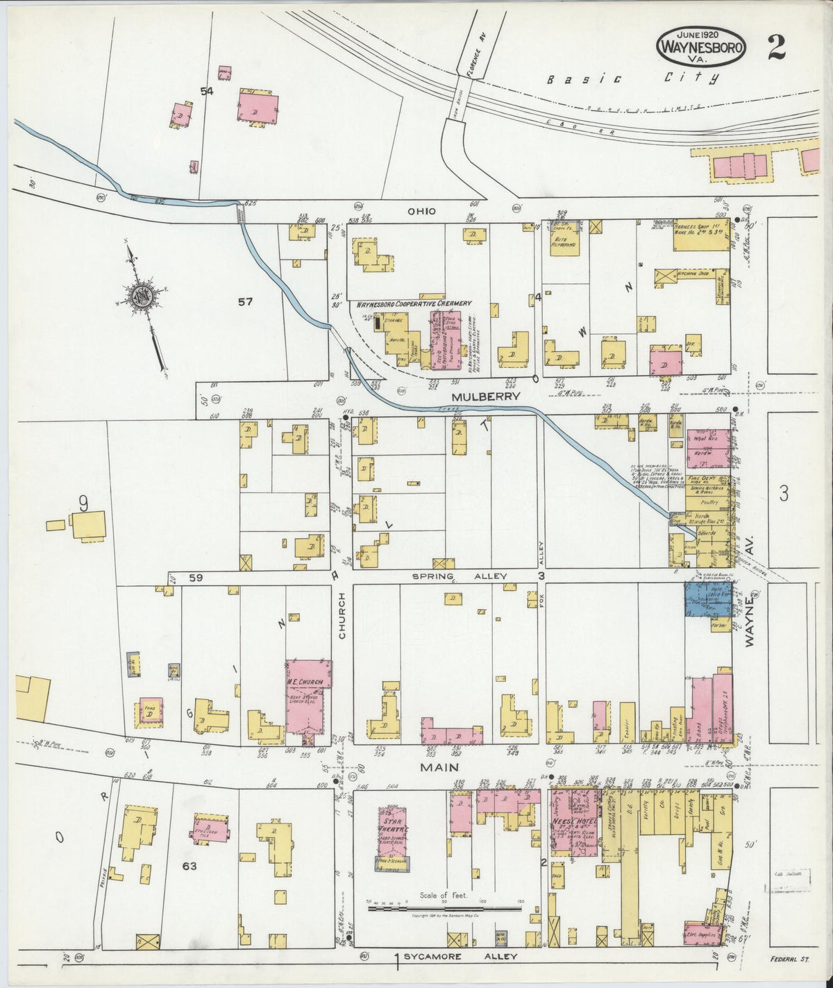 Sanborn Fire Insurance Map from Waynesboro, Independent Cities, Virginia (1920), Sheet #0002 - Complete Map Set gallery image, historic Sanborn map, vintage wall art, Virginia Virginia