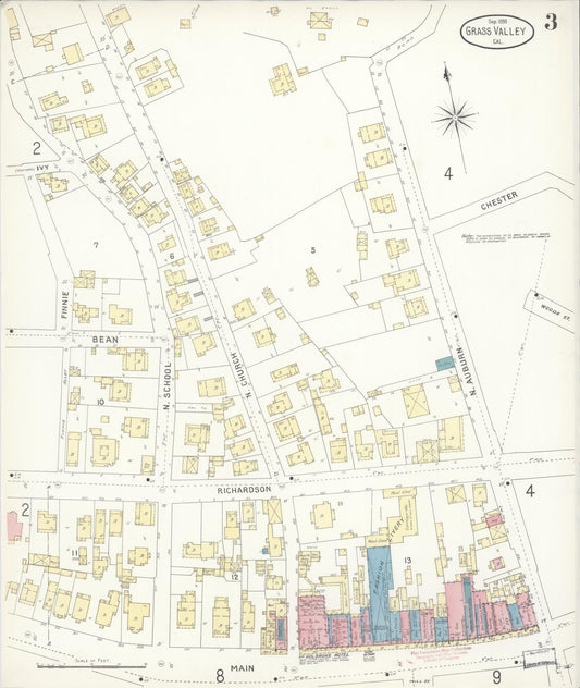 Sanborn Fire Insurance Map from Grass Valley, Nevada County, California (1898), Sheet #0003 - Historic Sanborn Fire Insurance Map Print, vintage old map wall art, antique decor, genealogy gift, California California map
