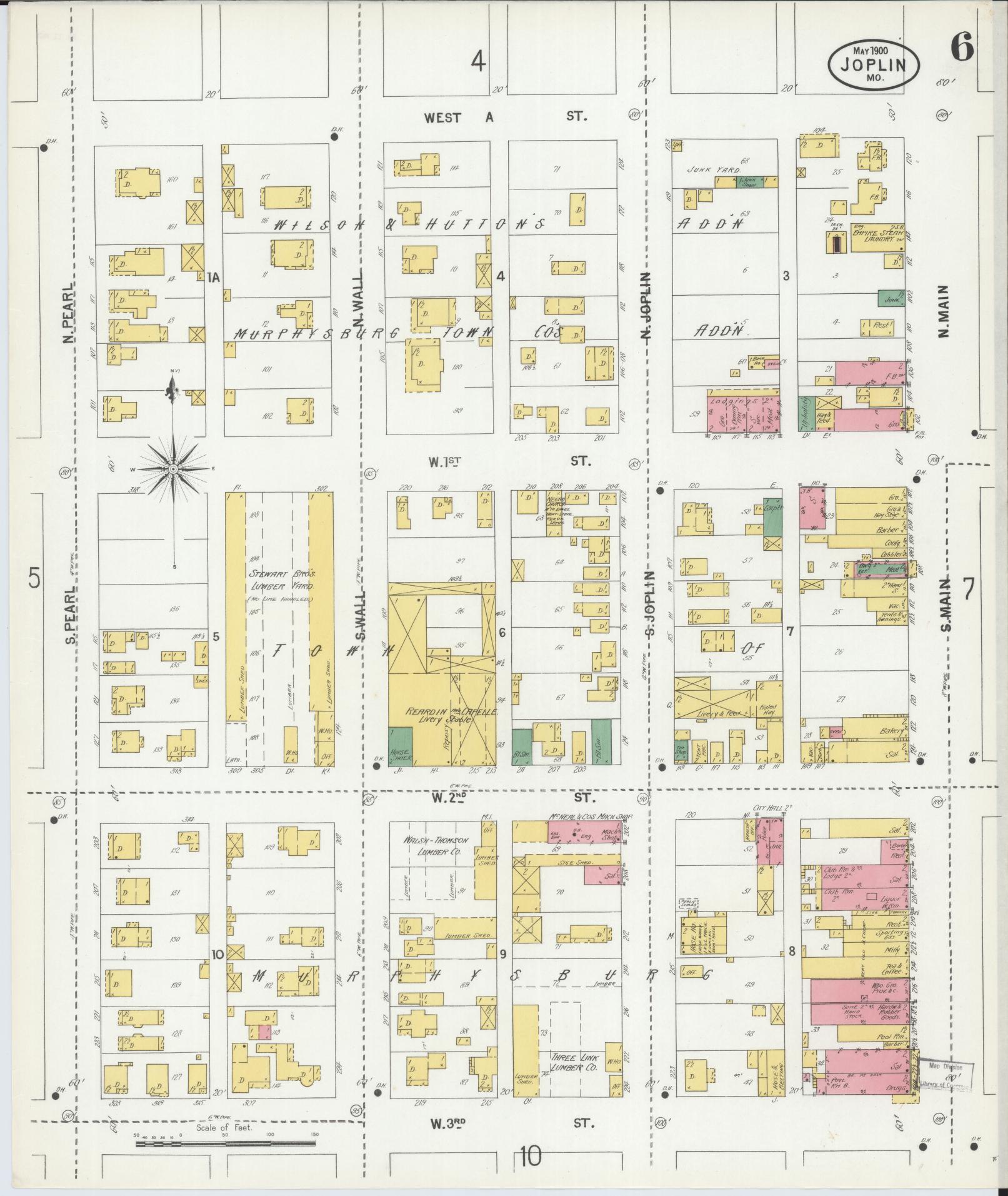 Sanborn Fire Insurance Map from Joplin, Jasper County, Missouri (1900), Sheet #0006 - Historic Sanborn Fire Insurance Map Print, vintage old map wall art, antique decor, genealogy gift, Missouri Missouri map