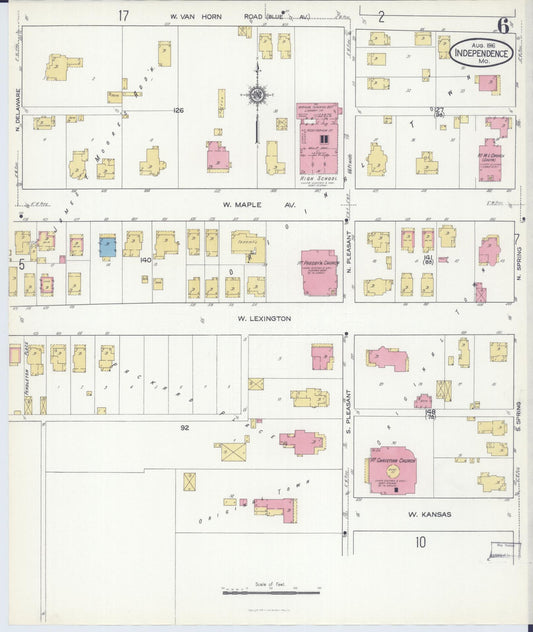 Sanborn Fire Insurance Map from Independence, Jackson County, Missouri (1916), Sheet #0006 - Historic Sanborn Fire Insurance Map Print, vintage old map wall art, antique decor, genealogy gift, Missouri Missouri map