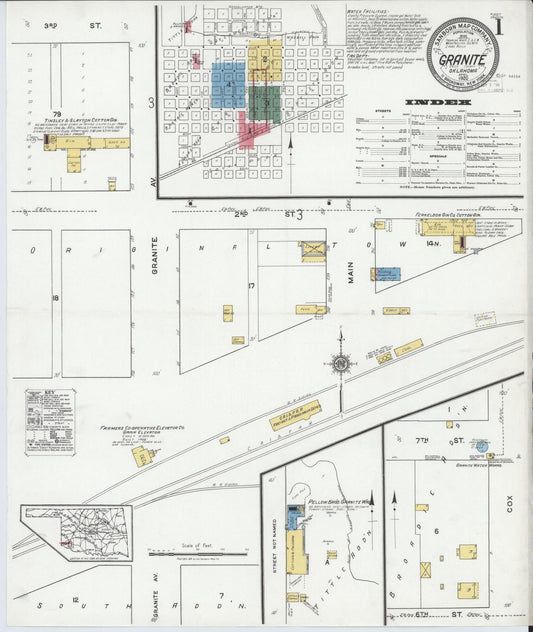 Sanborn Fire Insurance Map from Granite, Greer County, Oklahoma (1920), Sheet #0001 - Complete Map Set gallery image, historic Sanborn map, vintage wall art, Oklahoma Oklahoma
