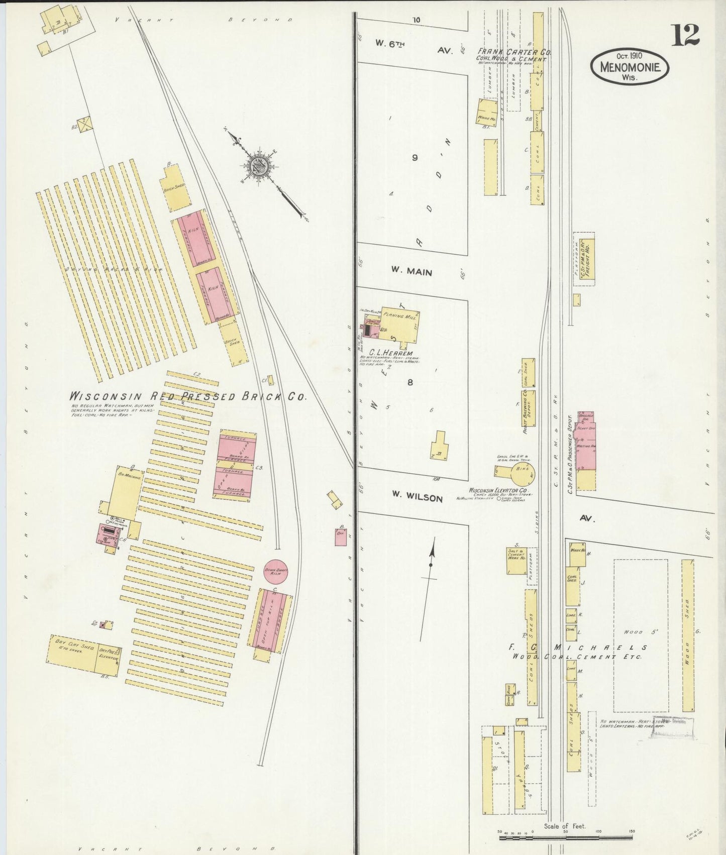 Sanborn Fire Insurance Map from Menomonie, Dunn County, Wisconsin (1910), Sheet #0012 - Historic Sanborn Fire Insurance Map Print, vintage old map wall art, antique decor, genealogy gift, Wisconsin Wisconsin map