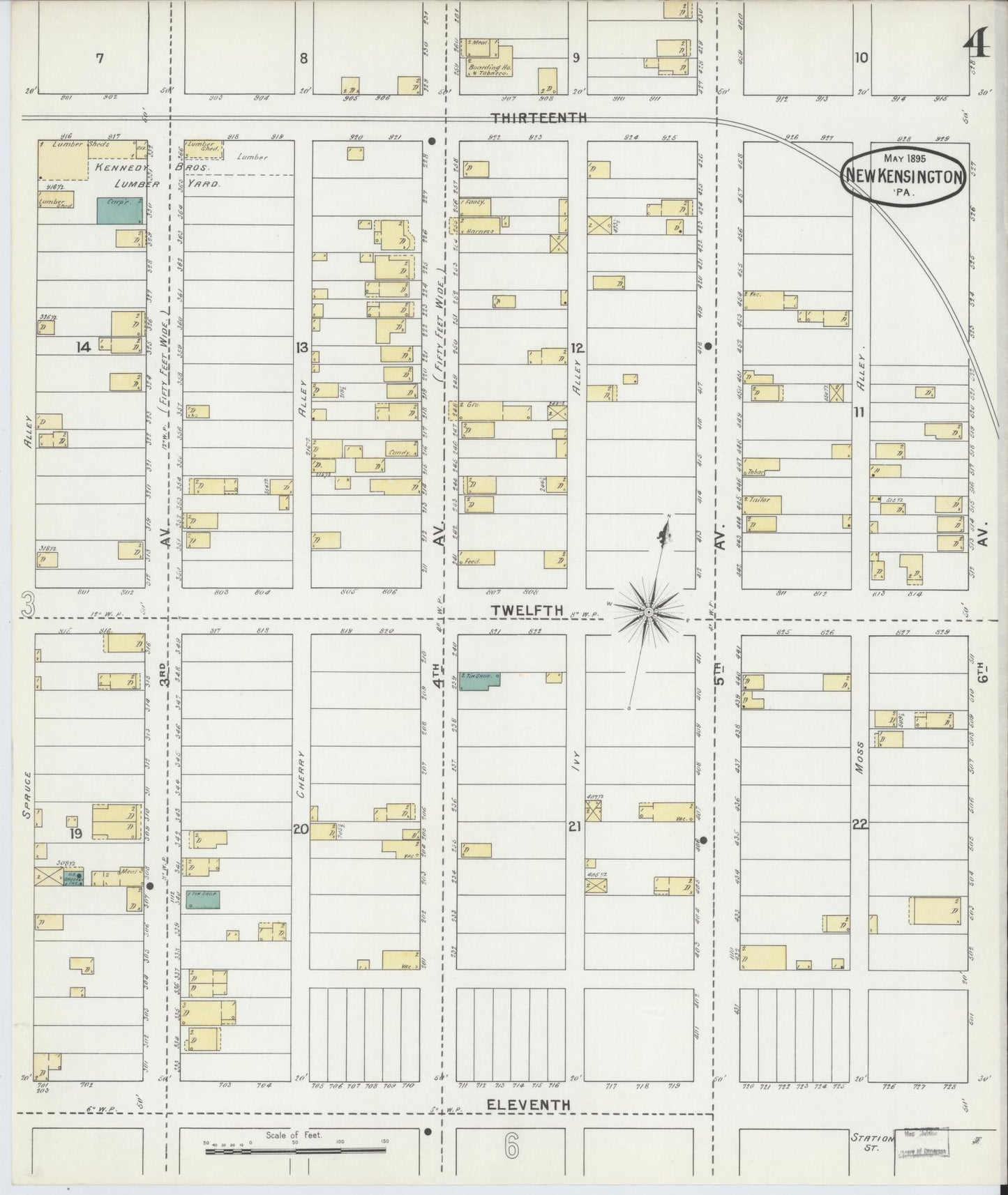 Sanborn Fire Insurance Map from New Kensington, Westmoreland County, Pennsylvania (1895), Sheet #0004 - Complete Map Set gallery image, historic Sanborn map, vintage wall art, Pennsylvania Pennsylvania