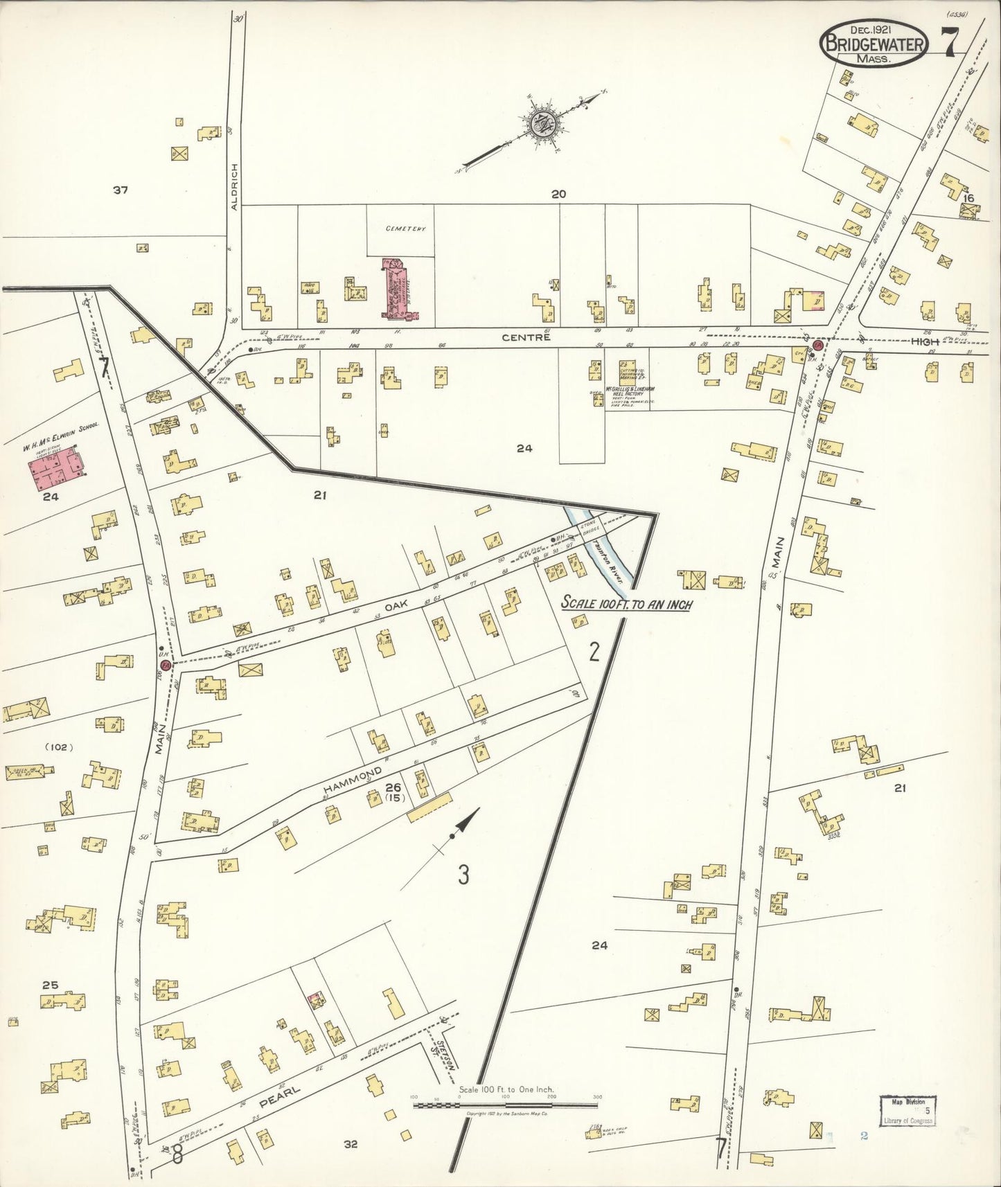 Sanborn Fire Insurance Map from Bridgewater, Plymouth County, Massachusetts (1921), Sheet #0007 - Complete Map Set gallery image, historic Sanborn map, vintage wall art, Massachusetts Massachusetts