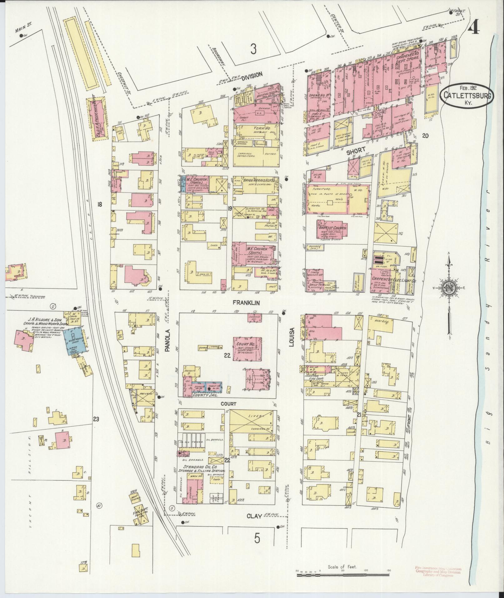 Sanborn Fire Insurance Map from Catlettsburg, Boyd County, Kentucky (1912), Sheet #0004 - Historic Sanborn Fire Insurance Map Print, vintage old map wall art, antique decor, genealogy gift, Kentucky Kentucky map