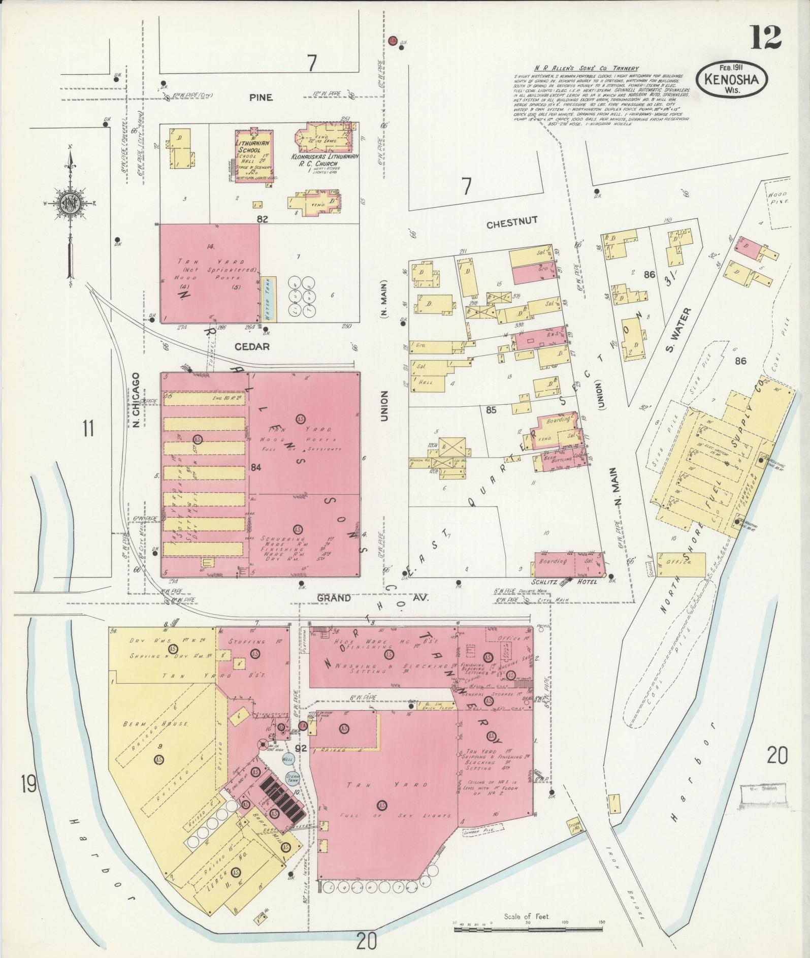 Sanborn Fire Insurance Map from Kenosha, Kenosha County, Wisconsin (1911), Sheet #0012 - Complete Map Set gallery image, historic Sanborn map, vintage wall art, Wisconsin Wisconsin