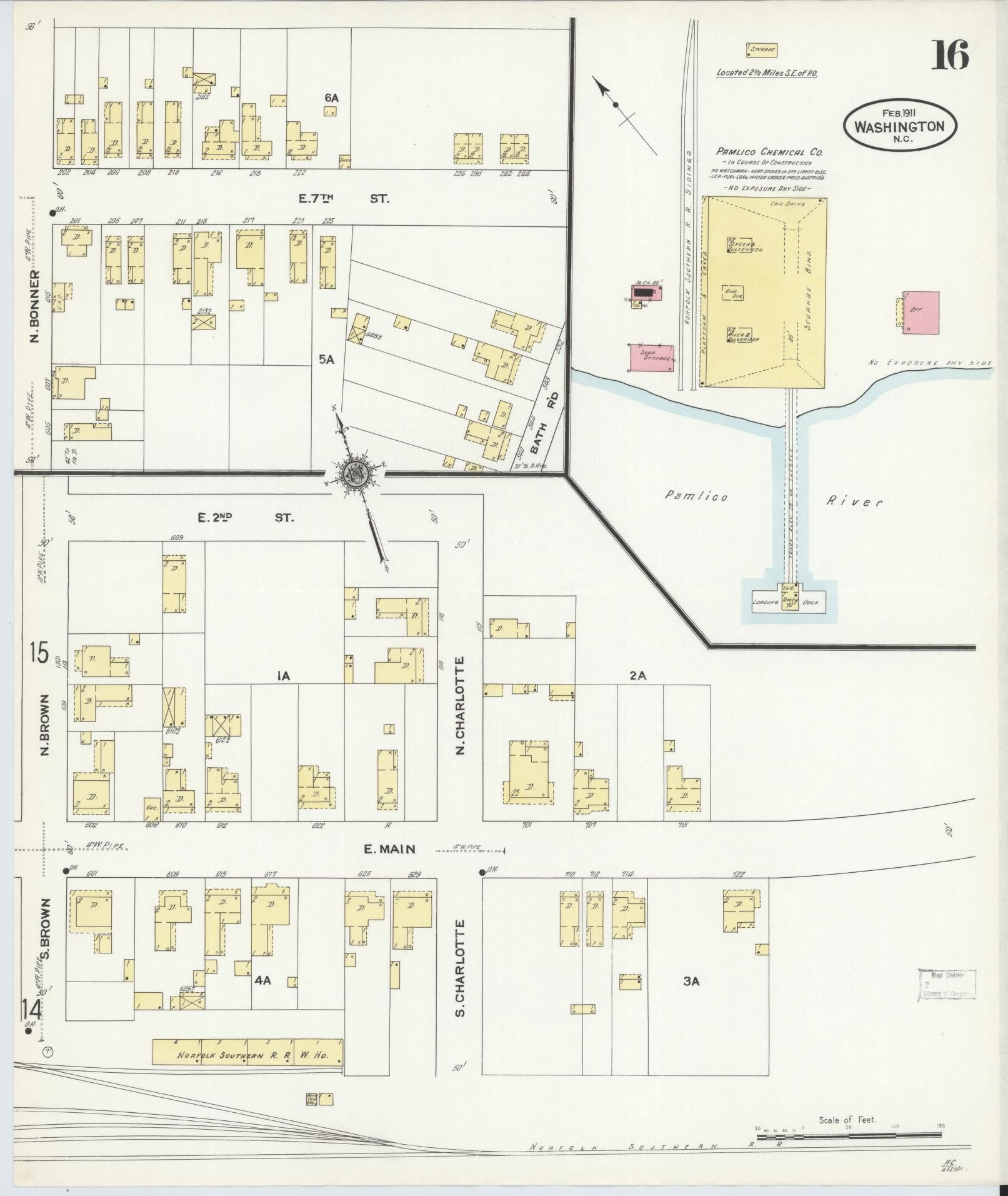 Sanborn Fire Insurance Map from Washington, Beaufort County, North Carolina (1911), Sheet #0016 - Historic Sanborn Fire Insurance Map Print, vintage old map wall art, antique decor, genealogy gift, Washington Washington map