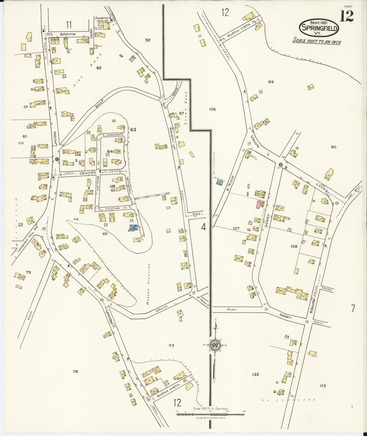 Sanborn Fire Insurance Map from Springfield, Windsor County, Vermont (1921), Sheet #0012 - Complete Map Set gallery image, historic Sanborn map, vintage wall art, Vermont Vermont