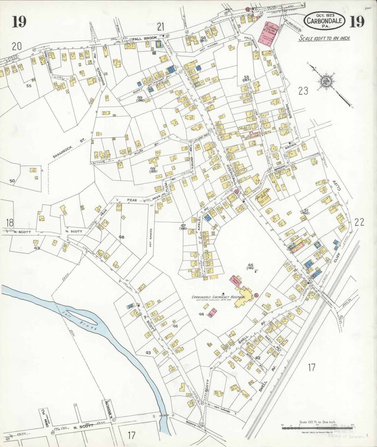 Sanborn Fire Insurance Map from Carbondale, Lackawanna County, Pennsylvania (1923), Sheet #0019 - Historic Sanborn Fire Insurance Map Print, vintage old map wall art, antique decor, genealogy gift, Pennsylvania Pennsylvania map