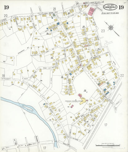 Sanborn Fire Insurance Map from Carbondale, Lackawanna County, Pennsylvania (1923), Sheet #0019 - Historic Sanborn Fire Insurance Map Print, vintage old map wall art, antique decor, genealogy gift, Pennsylvania Pennsylvania map