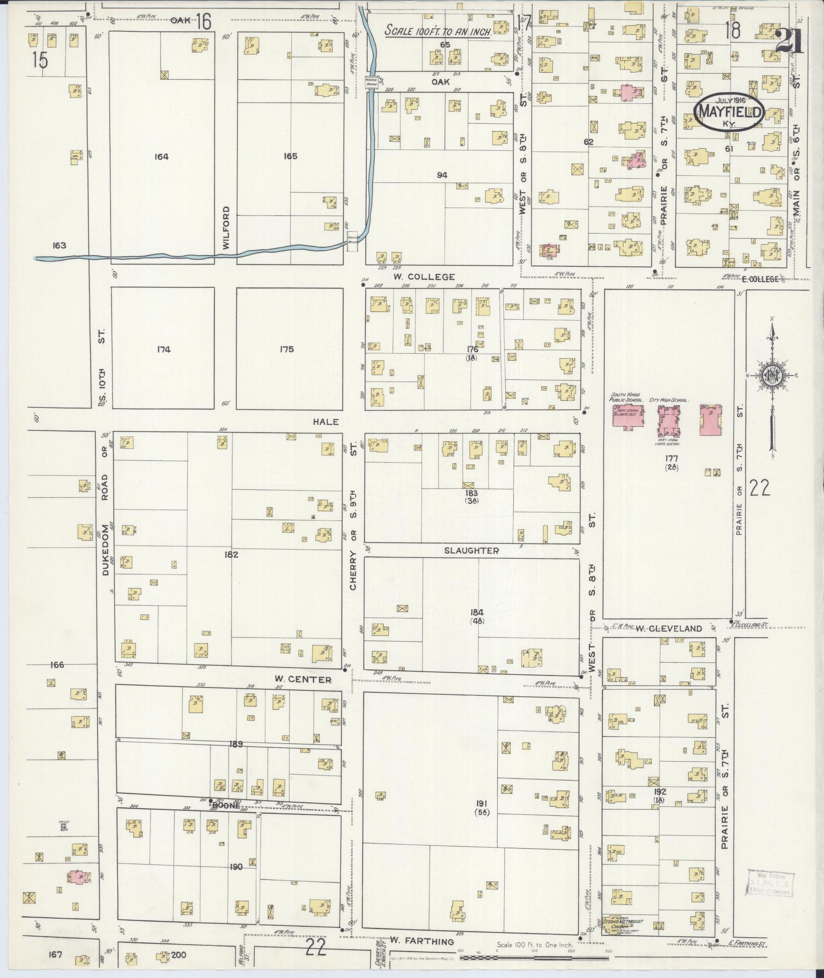 Sanborn Fire Insurance Map from Mayfield, Graves County, Kentucky (1916), Sheet #0021 - Complete Map Set gallery image, historic Sanborn map, vintage wall art, Kentucky Kentucky