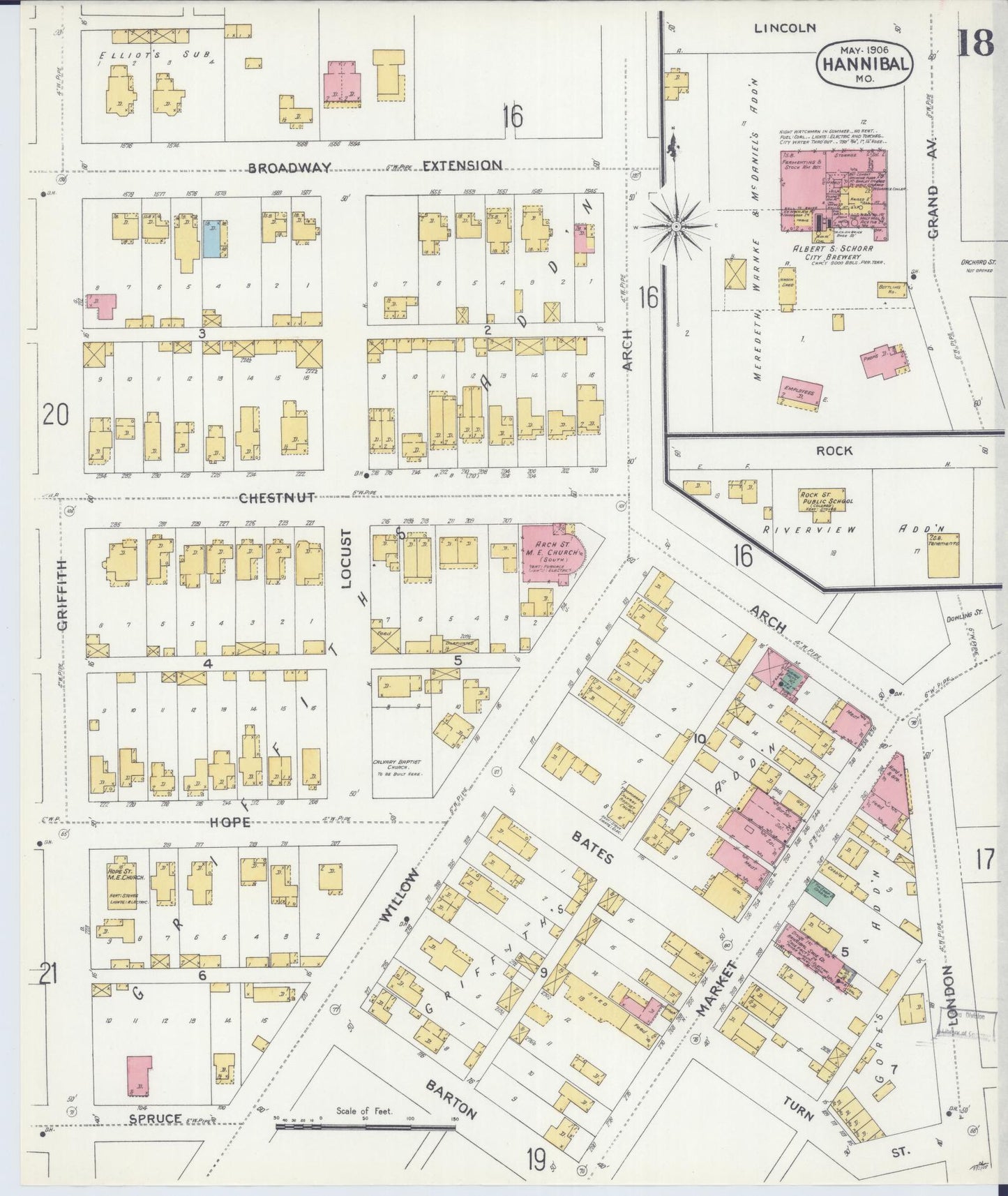 Sanborn Fire Insurance Map from Hannibal, Marion County, Missouri (1906), Sheet #0018 - Complete Map Set gallery image, historic Sanborn map, vintage wall art, Missouri Missouri
