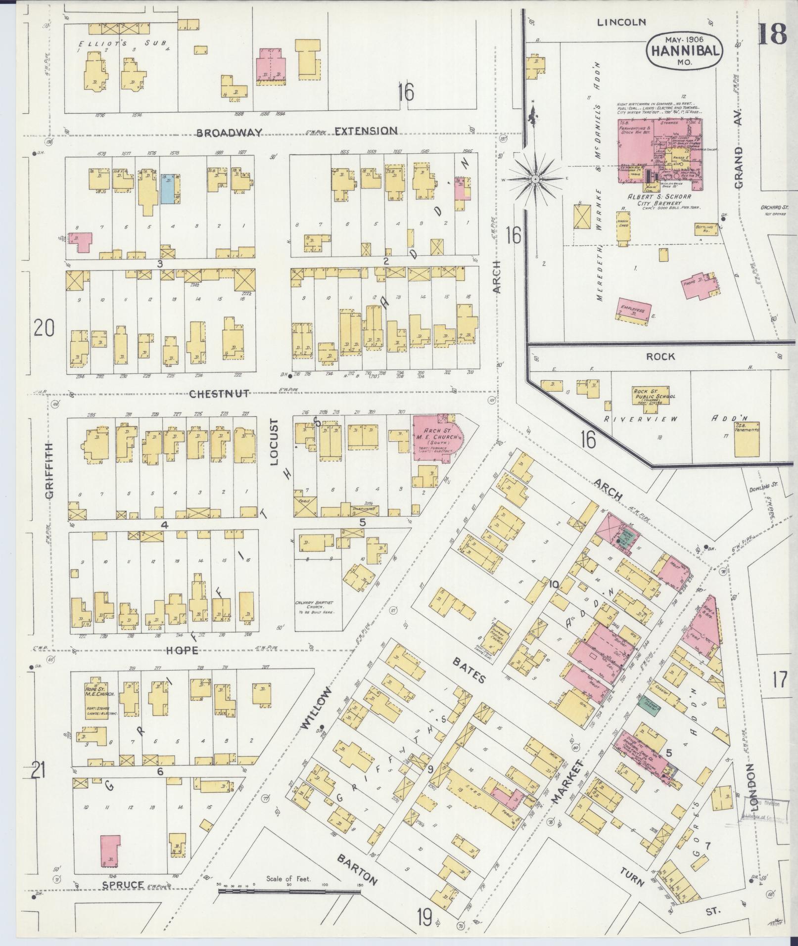 Sanborn Fire Insurance Map from Hannibal, Marion County, Missouri (1906), Sheet #0018 - Complete Map Set gallery image, historic Sanborn map, vintage wall art, Missouri Missouri