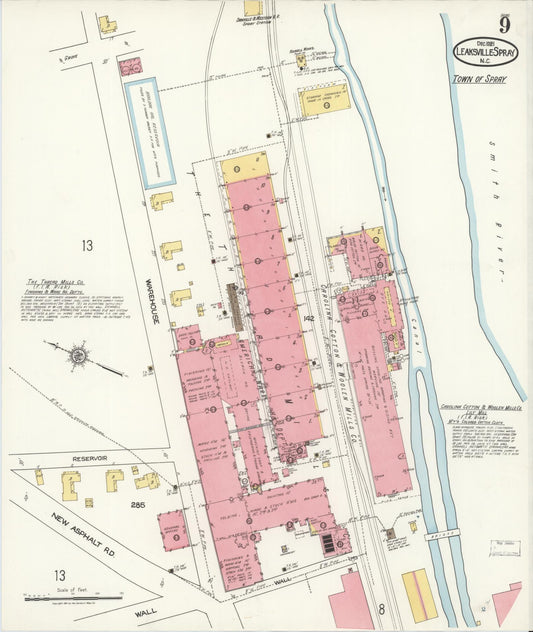 Sanborn Fire Insurance Map from Leaksville-spray, Rockingham County, North Carolina (1921), Sheet #0009 - Historic Sanborn Fire Insurance Map Print, vintage old map wall art, antique decor, genealogy gift, North Carolina North Carolina map