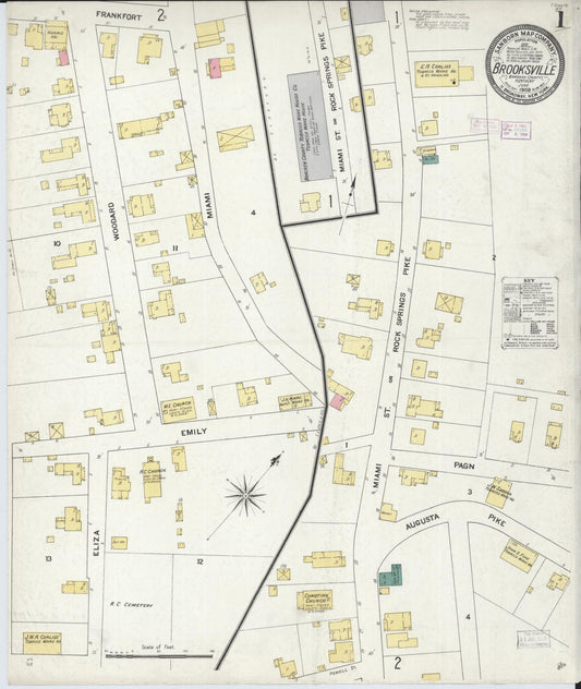 Sanborn Fire Insurance Map from Brooksville, Bracken County, Kentucky (1909), Sheet #0001 - Complete Map Set gallery image, historic Sanborn map, vintage wall art, Kentucky Kentucky