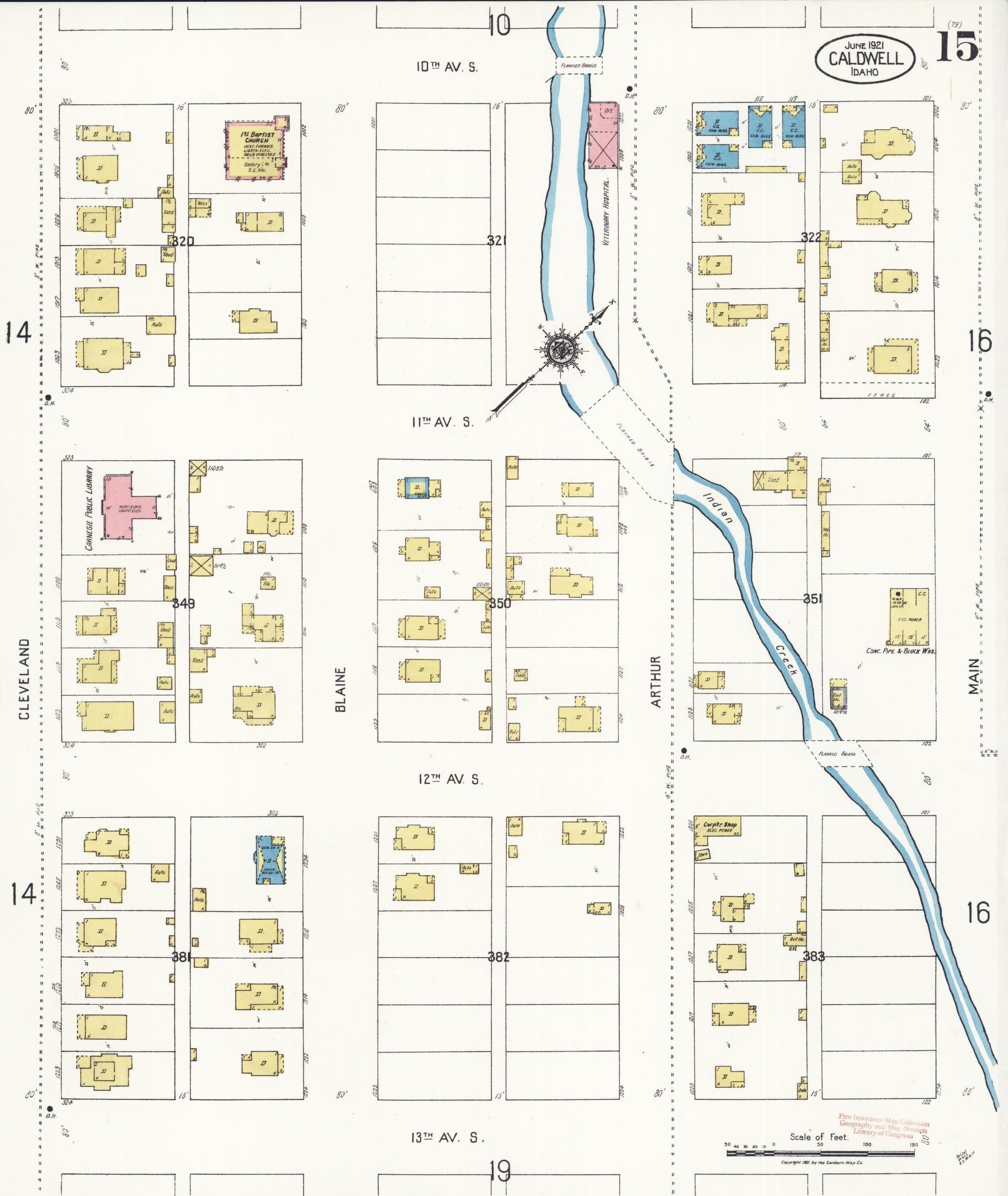 Sanborn Fire Insurance Map from Caldwell, Canyon County, Idaho (1921), Sheet #0015 - Complete Map Set gallery image, historic Sanborn map, vintage wall art, Idaho Idaho
