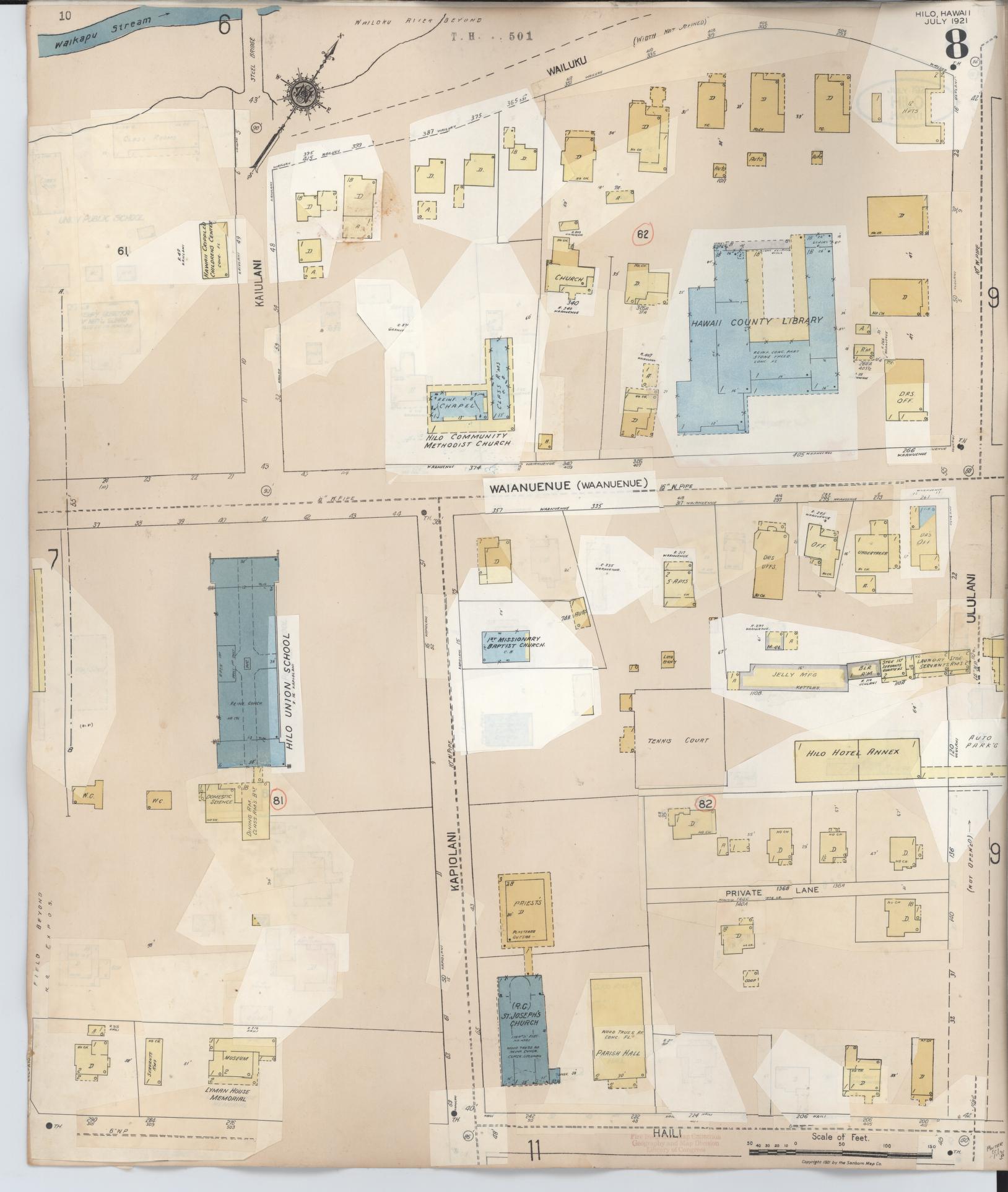 Sanborn Fire Insurance Map from Hilo, Hawaii County, Hawaii (1957), Sheet #0008 - Historic Sanborn Fire Insurance Map Print