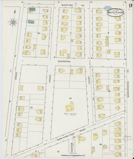 Sanborn Fire Insurance Map from White Plains, Westchester County, New York (1894), Sheet #0009 - Historic Sanborn Fire Insurance Map Print, vintage old map wall art, antique decor, genealogy gift, New York New York map
