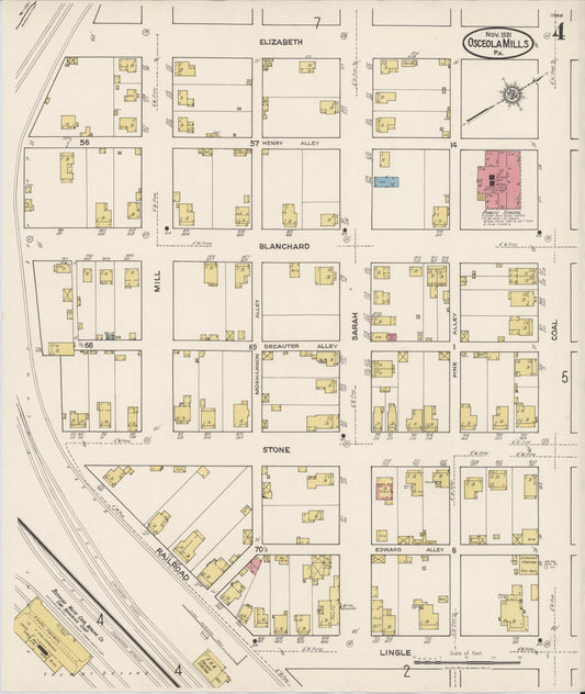 Sanborn Fire Insurance Map from Osceola Mills, Clearfield County, Pennsylvania (1921), Sheet #0004 - Historic Sanborn Fire Insurance Map Print, vintage old map wall art, antique decor, genealogy gift, Pennsylvania Pennsylvania map