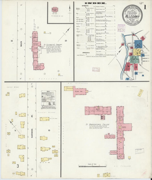 Sanborn Fire Insurance Map from Allegany, Cattaraugus County, New York (1907), Sheet #0001 - Complete Map Set gallery image, historic Sanborn map, vintage wall art, New York New York