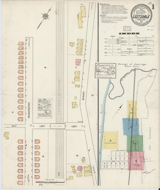 Sanborn Fire Insurance Map from Leetsdale, Allegheny County, Pennsylvania (1917), Sheet #0001 - Historic Sanborn Fire Insurance Map Print, vintage old map wall art, antique decor, genealogy gift, Pennsylvania Pennsylvania map